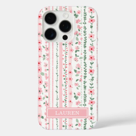 ピンクストライプフラワーパーソナライズド Case-Mate iPhoneケース (裏面)