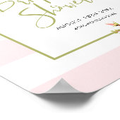 ピンクストライプフローラブライダルシャワーウェルカムサイン ポスター (角)