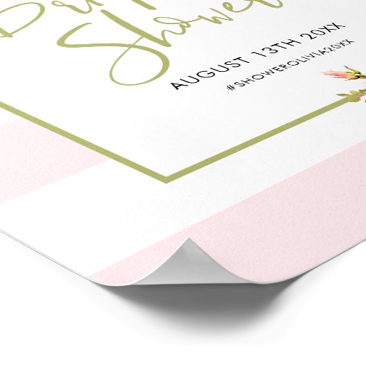 ピンクストライプフローラブライダルシャワーウェルカムサイン ポスター (角)