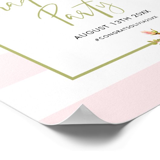 ピンクストライプフローラ卒業ウェルカムサイン ポスター (角)