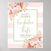 ピンクストライプフローラ卒業ウェルカムサイン ポスター (正面)