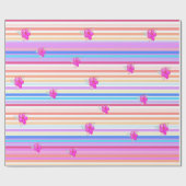 ピンクストライプフローラ紙ギフトラップ付き ラッピングペーパー (フラット)