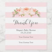 ピンクストライプフローラ赤ちゃんシャワーワインラベル ワインラベル (シングルラベル)