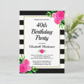 ピンクストライプフローラ40歳パーティの招待状 招待状 (スタンド正面)