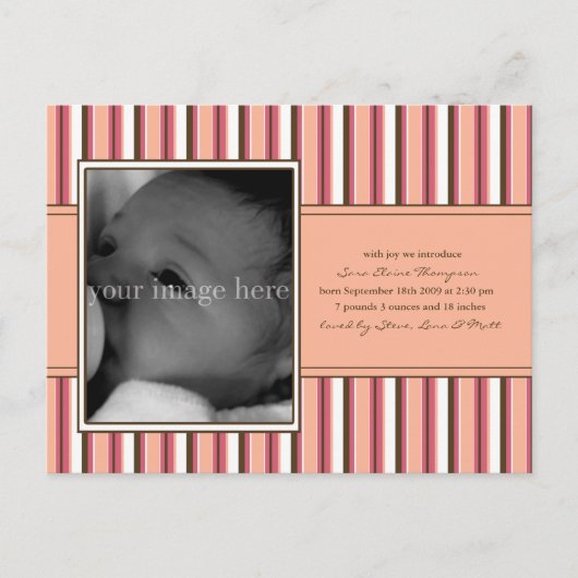 ピンクストライプベビー発表 案内ポストカード (正面)