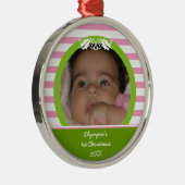 ピンクストライプベビー第1回クリスマスフォトオーナメント メタルオーナメント (右)