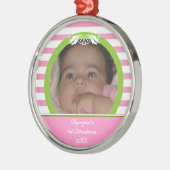 ピンクストライプベビー第1回クリスマスフォトオーナメント メタルオーナメント (左)