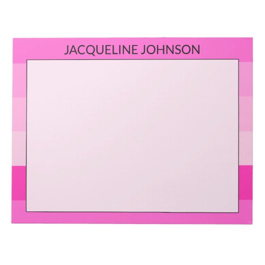 ピンクストライプモダンとモノグフェミニンラム名 ノートパッド (正面)