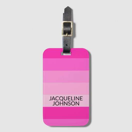 ピンクストライプモダンとモノグフェミニンラム名 ラゲッジタグ (正面縦)