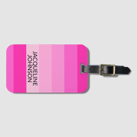 ピンクストライプモダンとモノグフェミニンラム名 ラゲッジタグ (正面横)