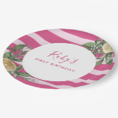 ピンクストライプレモンシトラスの誕生日パーティー ペーパープレート (アングル)