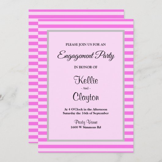 ピンクストライプ婚約パーティ 招待状 (正面/裏面)