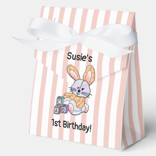 ピンクストライプ子供部屋アート – バニーお気に入りボックス フェイバーボックス (正面)