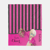 ピンクストライプ応援チアリーダー フリースブランケット (正面)