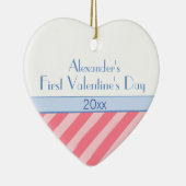 ピンクストライプ男の赤ちゃんフォトバレンタインデー セラミックオーナメント (右)