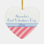 ピンクストライプ男の赤ちゃんフォトバレンタインデー セラミックオーナメント (正面)