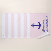 ピンクストライプ結航海の婚パーティービーチタオル ビーチタオル (正面)