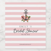 ピンクストライプ航海のいかりブライダルシャワー ワインラベル (シングルラベル)