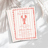 ピンクストライプ航海のロブスターブライダルシャワー 招待状