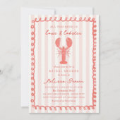 ピンクストライプ航海のロブスターブライダルシャワー 招待状 (正面)