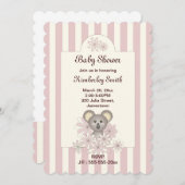 ピンクストライプ色かわいいコアラ赤ちゃんガールシャワー招待状 招待状 (正面/裏面)