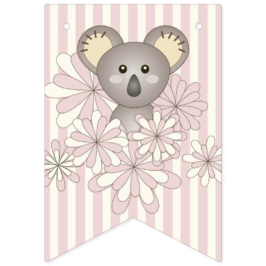 ピンクストライプ色かわいいコアラ赤ちゃんシャワー女の子 バンティングフラッグ (第1の旗)