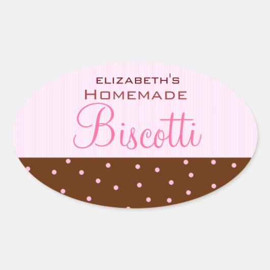 ピンクストライプ色のドット自家製 楕円形シール (正面)