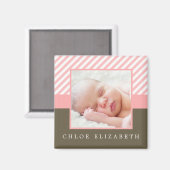 ピンクストライプ色のフォトフレーム マグネット (正面/裏面)