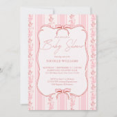 ピンクストライプ色のレトロなバ縁どインの赤んエレガントだシャワー 招待状 (正面)