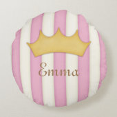 ピンクストライプ色の名パーソナライズされた冠プリンセス ラウンドクッション (裏面)
