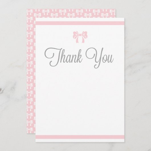 ピンクストライプ色の弓ありがとう サンキューカード (正面/裏面)
