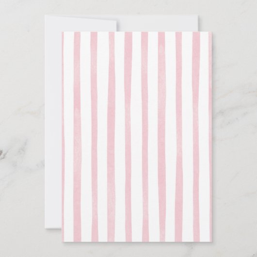 ピンクストライプ色の手描きポップピンボトル赤ちゃんシャワー 招待状 (裏面)