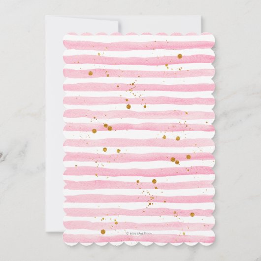 ピンクストライプ色の水彩赤ちゃんシャワー招待状 招待状 (裏面)