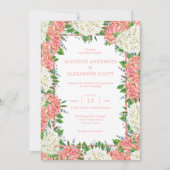 ピンクストライプ色の緑のピンクのアジサイ結婚ズ 招待状 (正面)