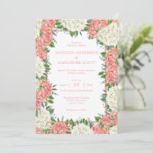 ピンクストライプ色の緑のピンクのアジサイ結婚ズ 招待状 (スタンド正面)