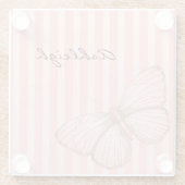 ピンクストライプ色の蝶 ガラスコースター (裏面)