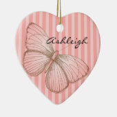 ピンクストライプ色の蝶 セラミックオーナメント (右)