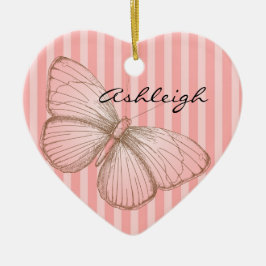ピンクストライプ色の蝶 セラミックオーナメント