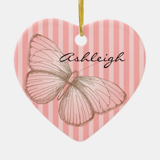 ピンクストライプ色の蝶 セラミックオーナメント (正面)