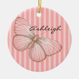 ピンクストライプ色の蝶 セラミックオーナメント