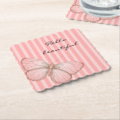 ピンクストライプ色の蝶 ペーパーコースター (アングル)
