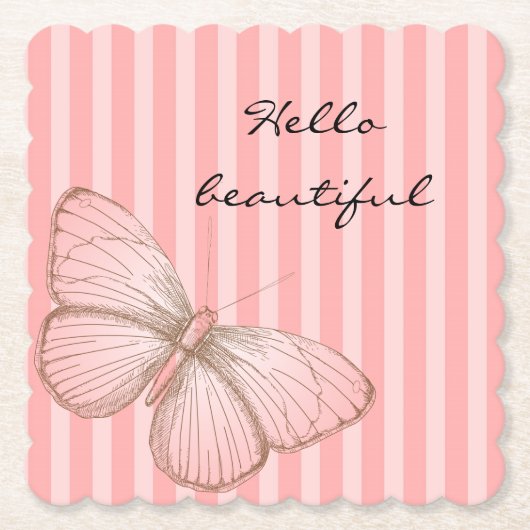ピンクストライプ色の蝶 ペーパーコースター (正面)