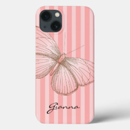 ピンクストライプ色の蝶 iPhone 13ケース