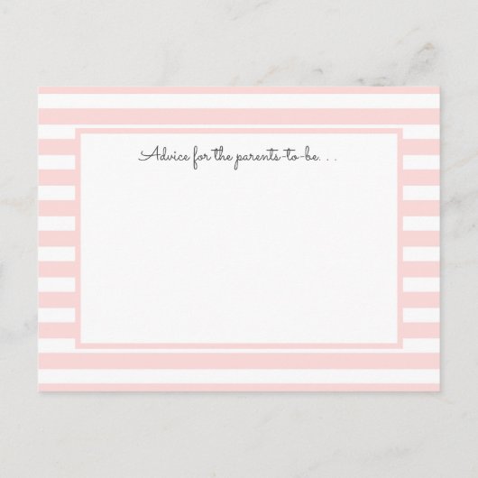 ピンクストライプ色の赤ちゃんシャワーアドバイス、祈りの言葉 アドバイスカード (裏面)