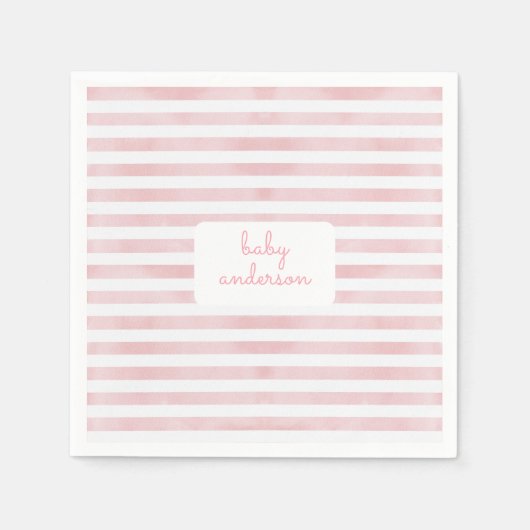 ピンクストライプ色の赤ちゃんシャワー スタンダードカクテルナプキン (正面)