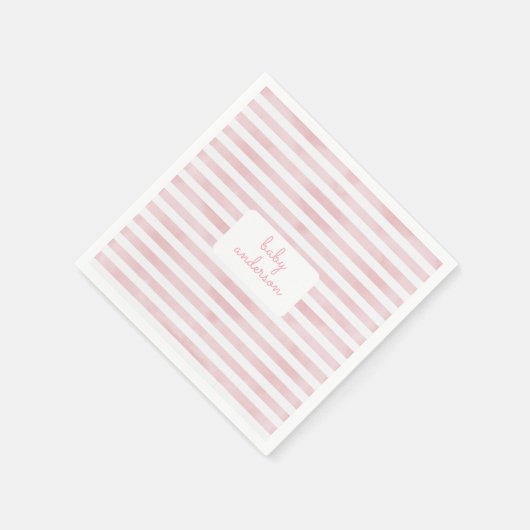ピンクストライプ色の赤ちゃんシャワー スタンダードカクテルナプキン (角)
