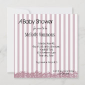 ピンクストライプ色の赤ちゃんシャワー 招待状 (裏面)