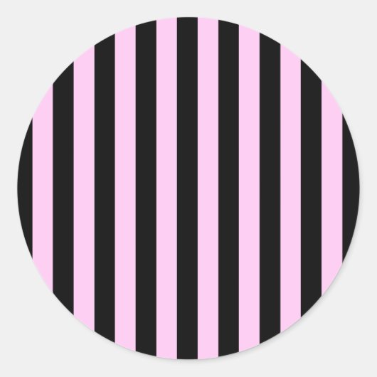 ピンクストライプ色の、黒ストライプ色のパターンストライプの ラウンドシール (正面)