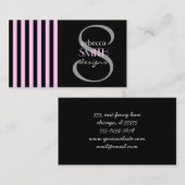 ピンクストライプ色の、黒ストライプ色のパターンストライプの 名刺 (正面/裏面)