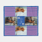 ピンクストライプ色のSquiggle Pet 4フォトグリッド フリースブランケット (正面(横))